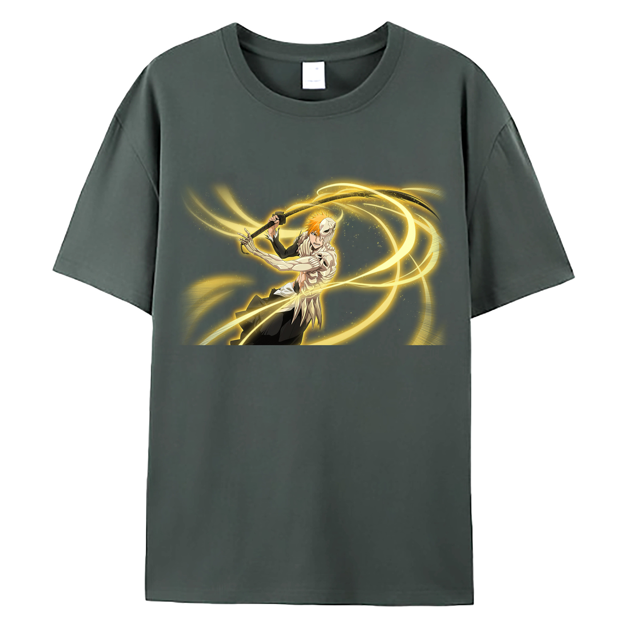 （画像用） ブリーチ 黒崎一護（くろさき いちご）BLEACH Kurosaki Ichigo 綿100％ メンズ半袖Tシャツ｜肌触りやわらか＆通気性